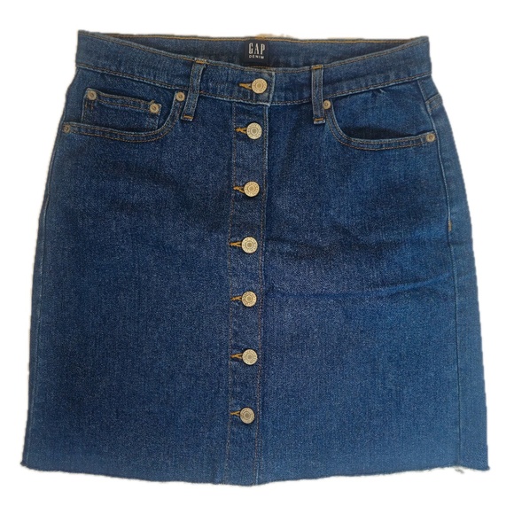 GAP Skirt Womens 10 Blue Denim Button Front Mini Raw Hem Pockets Stretch 496473 - Picture 1 of 5